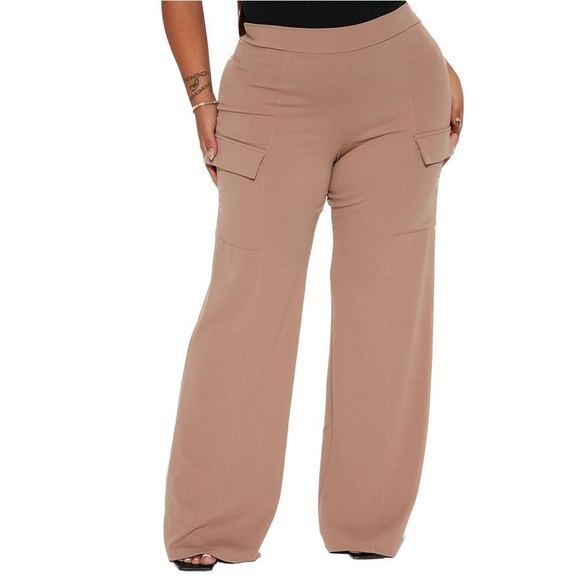 FASHION Nova NWT 2X 3X Taupe Cargo Victoria High Waisted Dress Pants (T06.8) - Picture 1 of 4